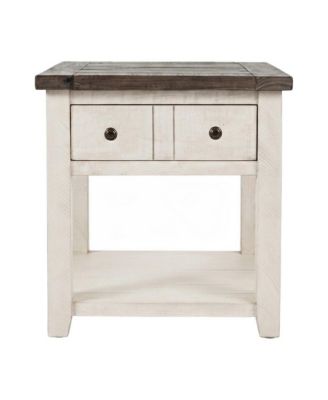 Pine Farmhouse End Table with Distressed Finish and Two Drawers