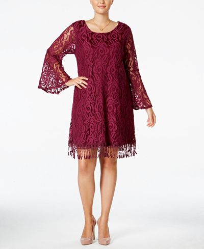 ING Plus Size Lace Fringe-Trim Dress
