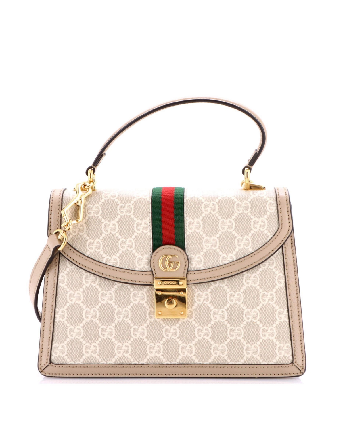 Pre-Owned Gucci Small Ophidia Flap Top Handle Bag Gg Coated Canvas - Natural