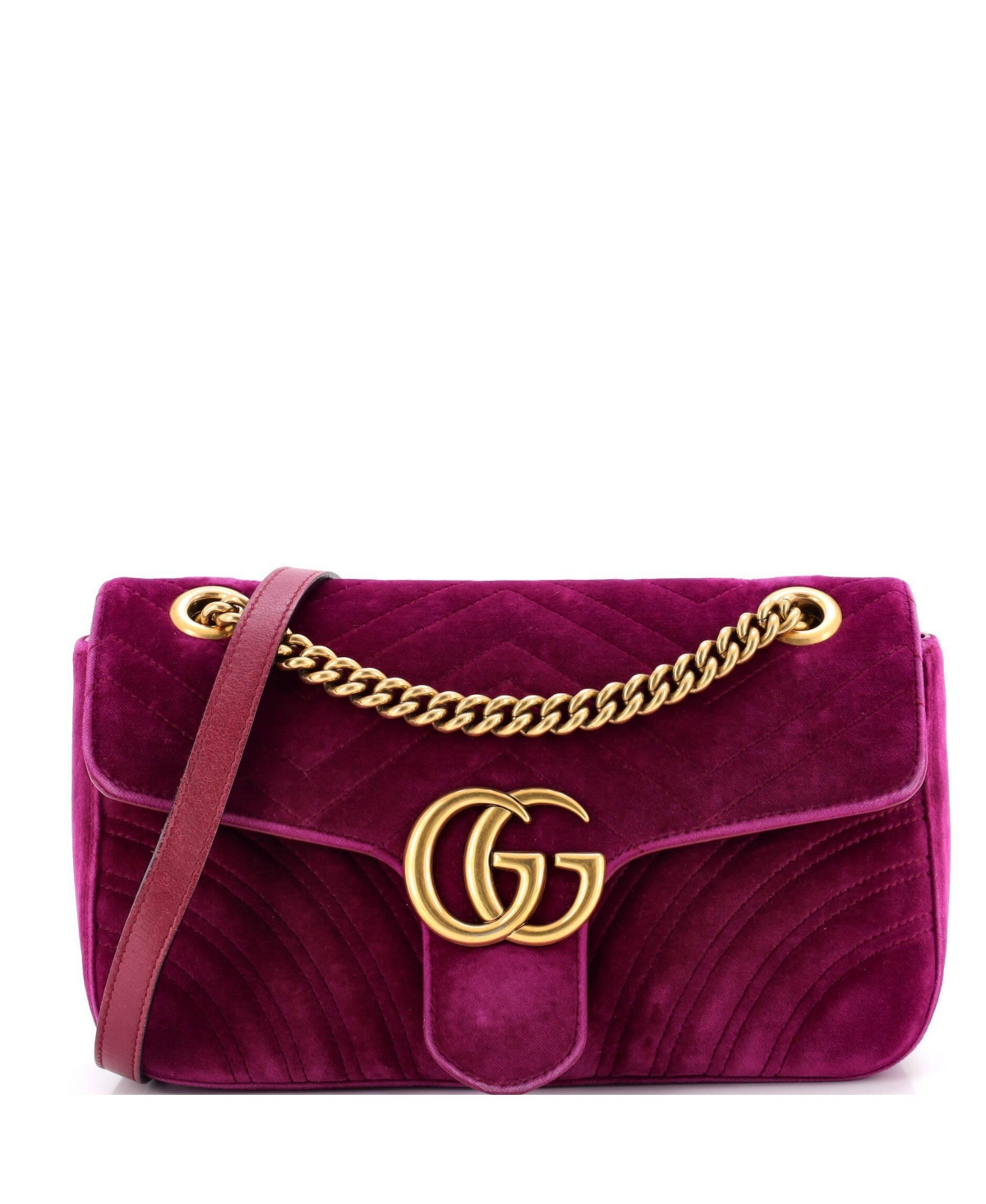 Pre-Owned Gucci Small Gg Marmont Flap Bag Matelasse Velvet - Pink