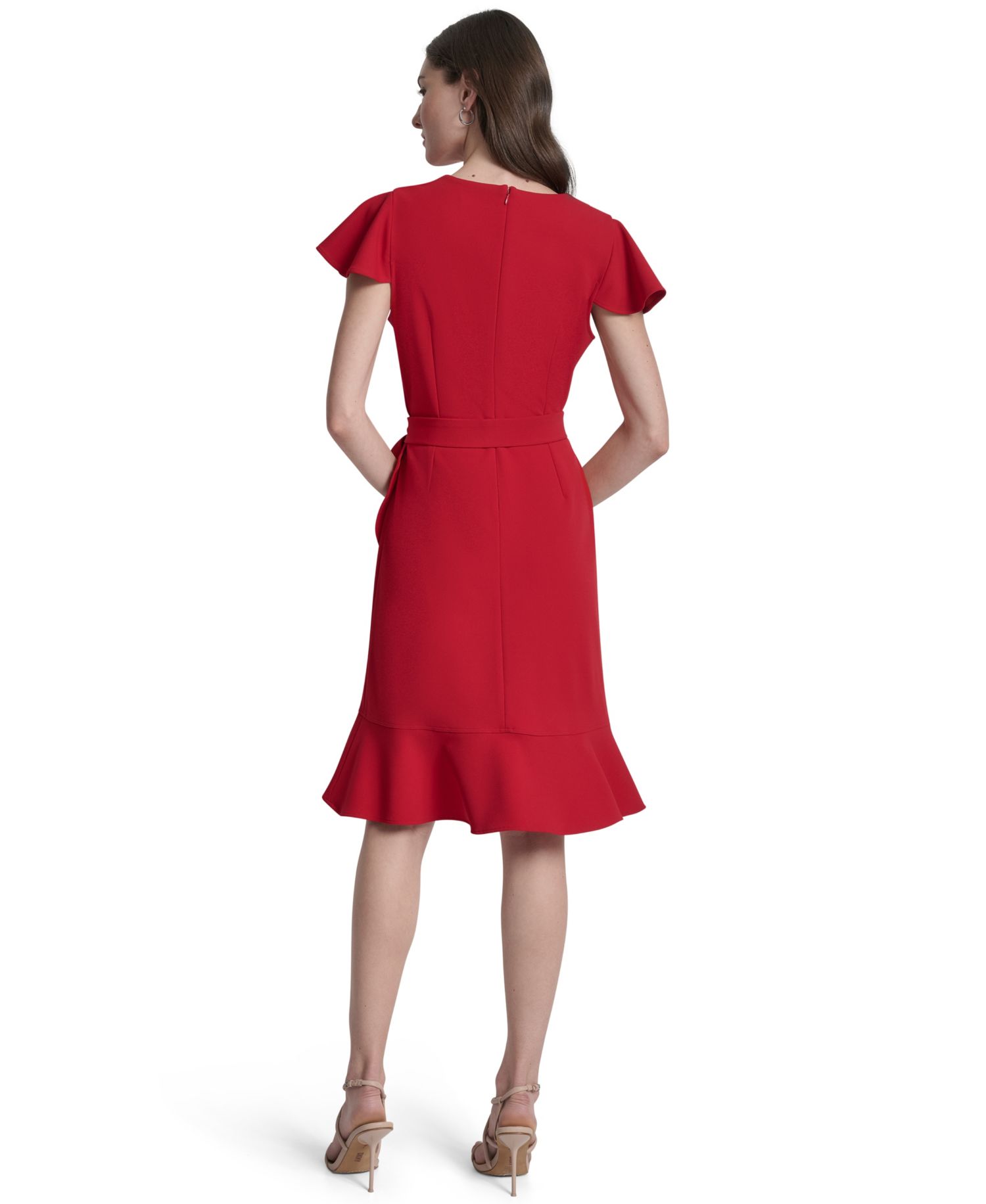 Women's Flutter Short-Sleeve V-Neck Faux-Wrap Dress