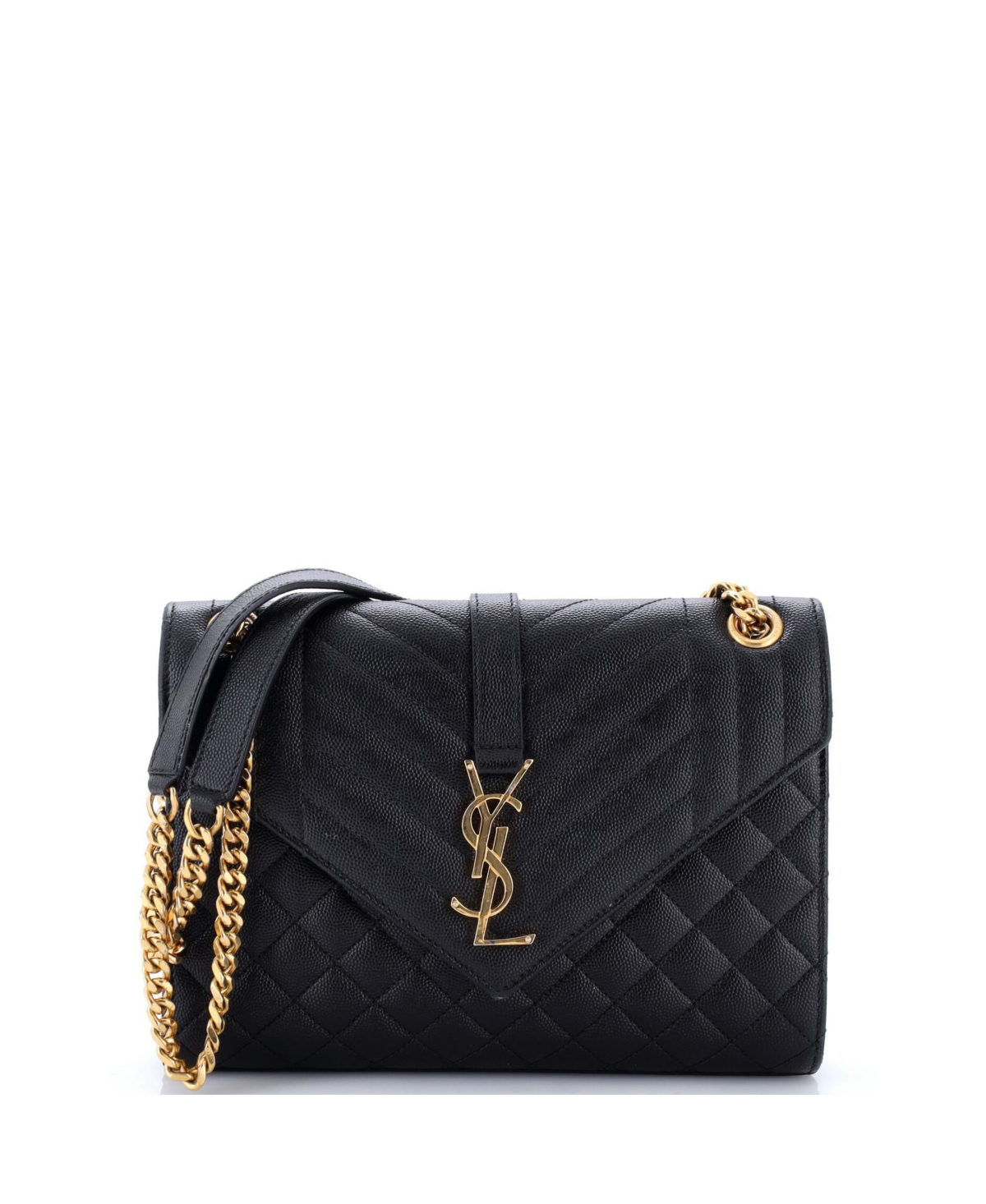 Pre-Owned Saint Laurent Medium Classic Monogram Envelope Satchel Mixed Matelasse Leather - Black
