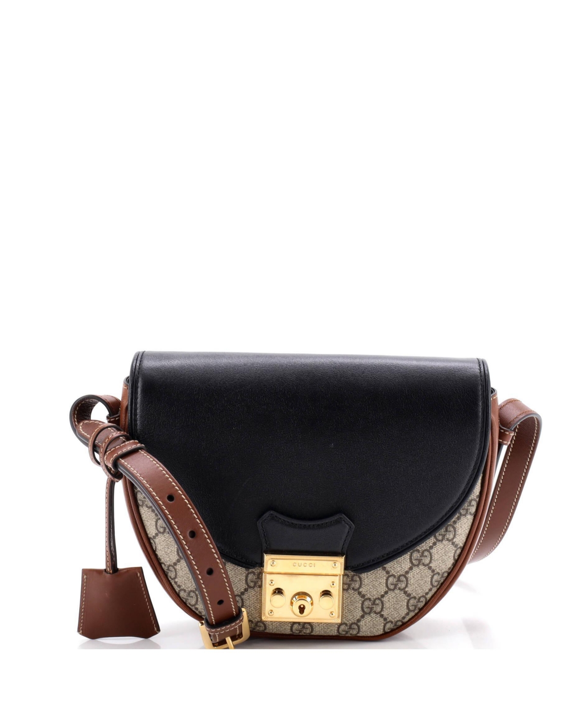 Pre-Owned Gucci Small Padlock Saddle Shoulder Bag Gg Coated Canvas and Leather