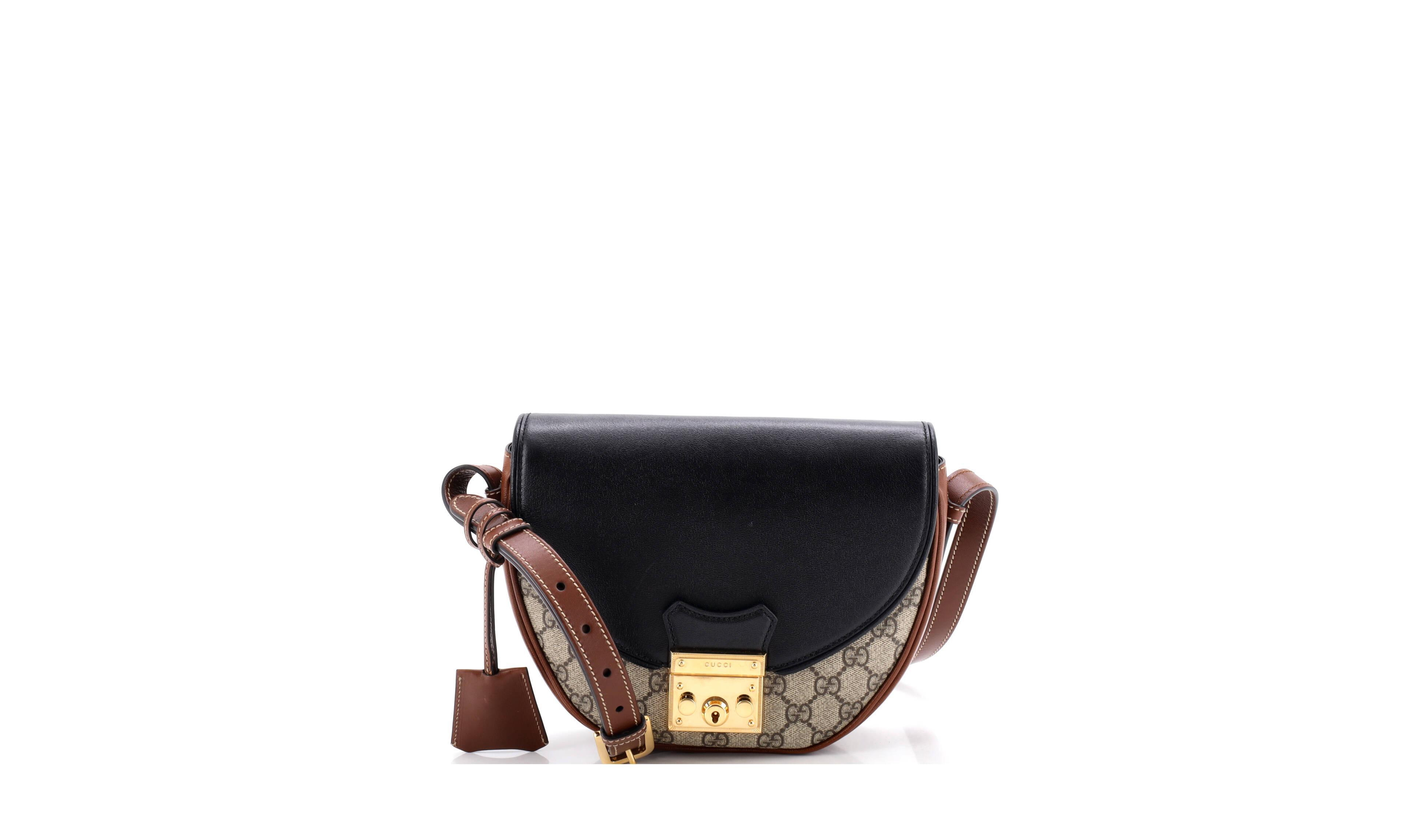 Pre-Owned Gucci Small Padlock Saddle Shoulder Bag Gg Coated Canvas and Leather