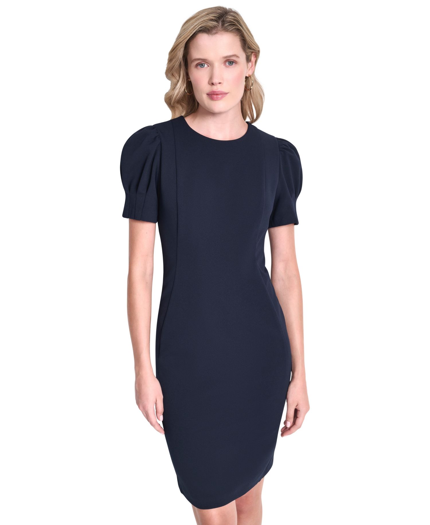 Women's Puff-Sleeve Crewneck Sheath Dress