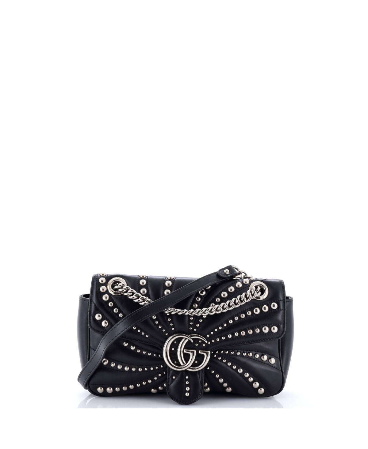 Pre-Owned Gucci Small Gg Marmont Flap Bag Studded Matelasse Leather - Black