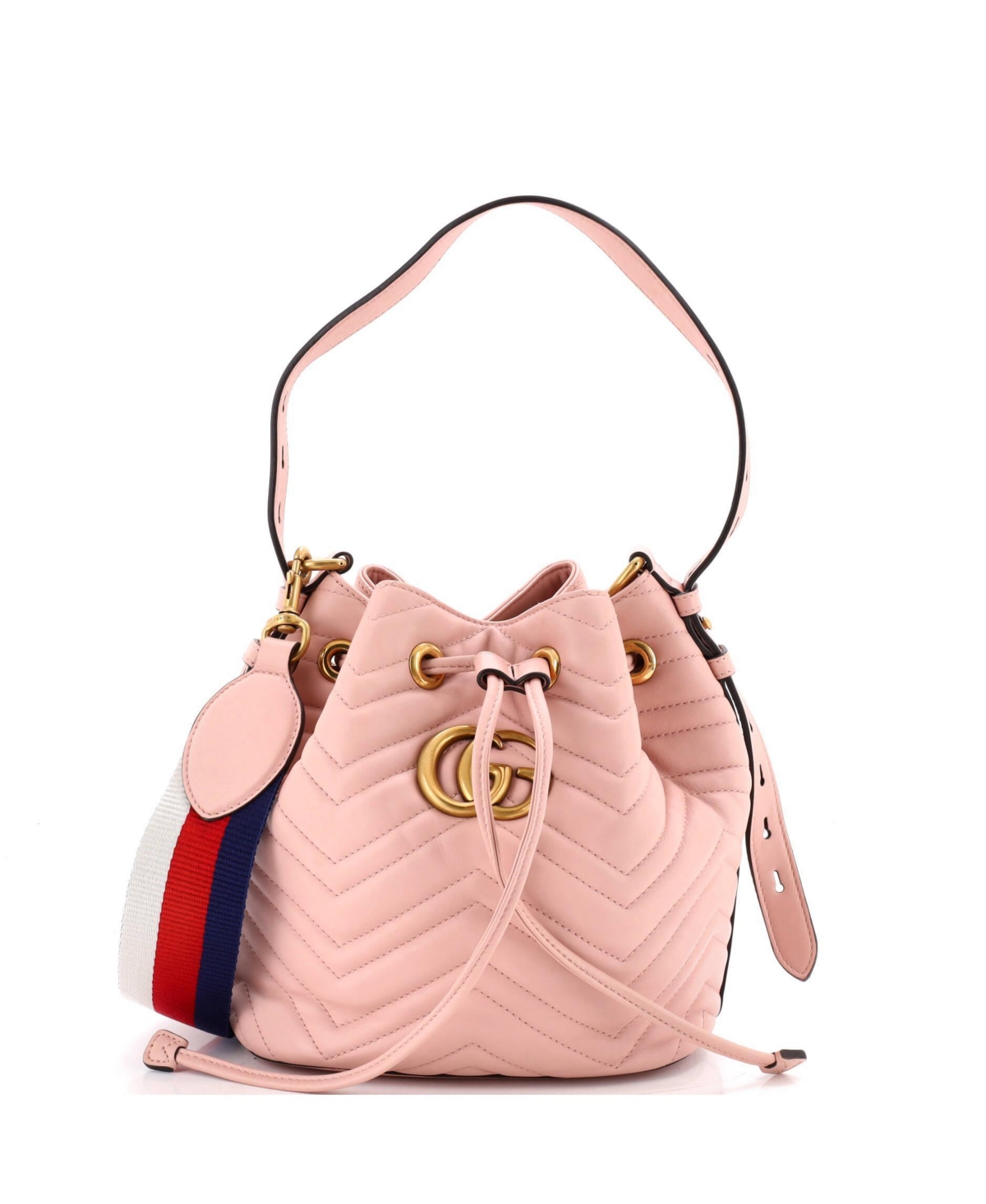 Pre-Owned Gucci Small Gg Marmont Bucket Bag Matelasse Leather - Pink