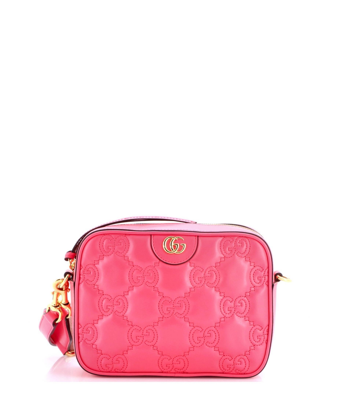Pre-Owned Gucci Small Zip Camera Bag Gg Matelasse Leather - Pink