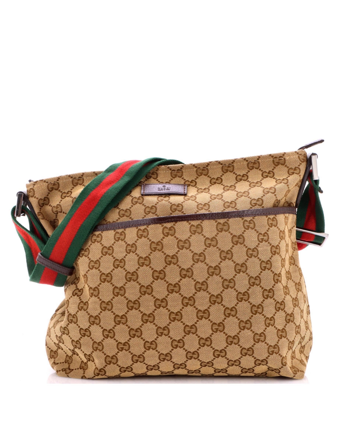 Pre-Owned Gucci Medium Front Pocket Web Messenger Gg Canvas - Brown