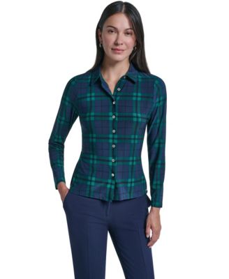 Women's Plaid Long-Sleeve Button-Up Blouse