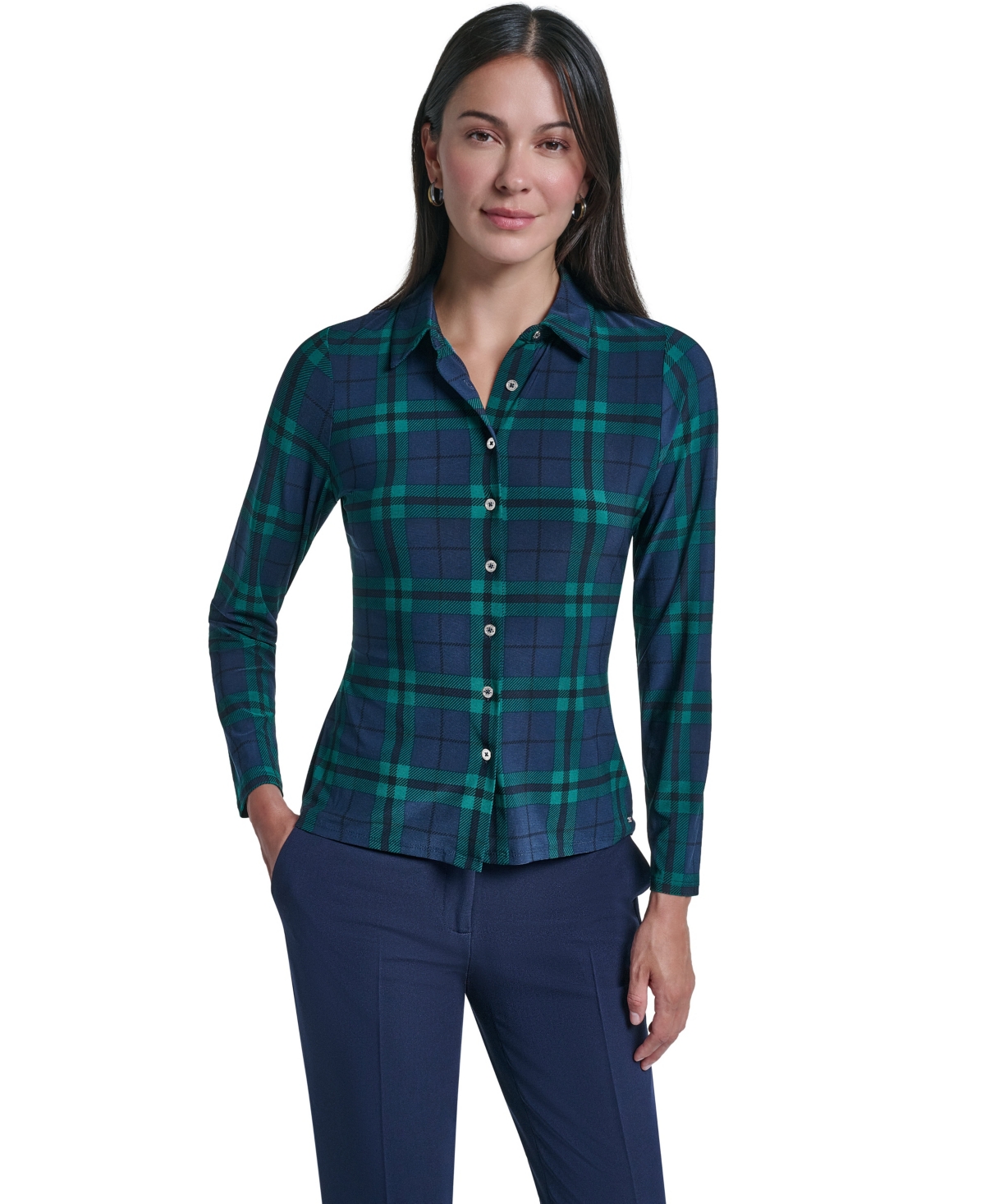 Tommy Hilfiger Women's Plaid Long-Sleeve Button-Up Blouse