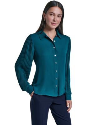 Women's Pleated-Sleeve Blouse