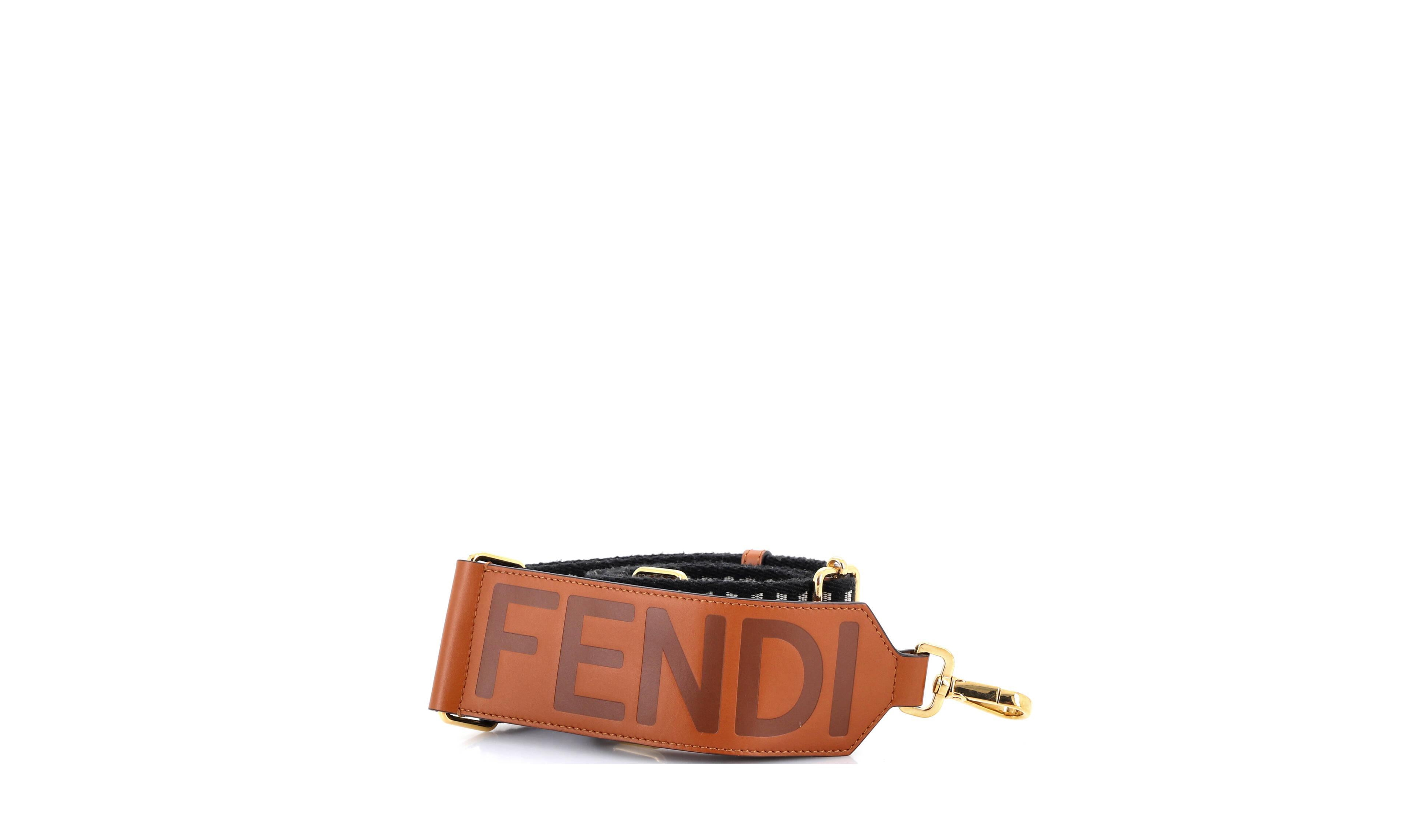 Pre-Owned Fendi Strap You Logo Check Canvas and Leather Shoulder Strap