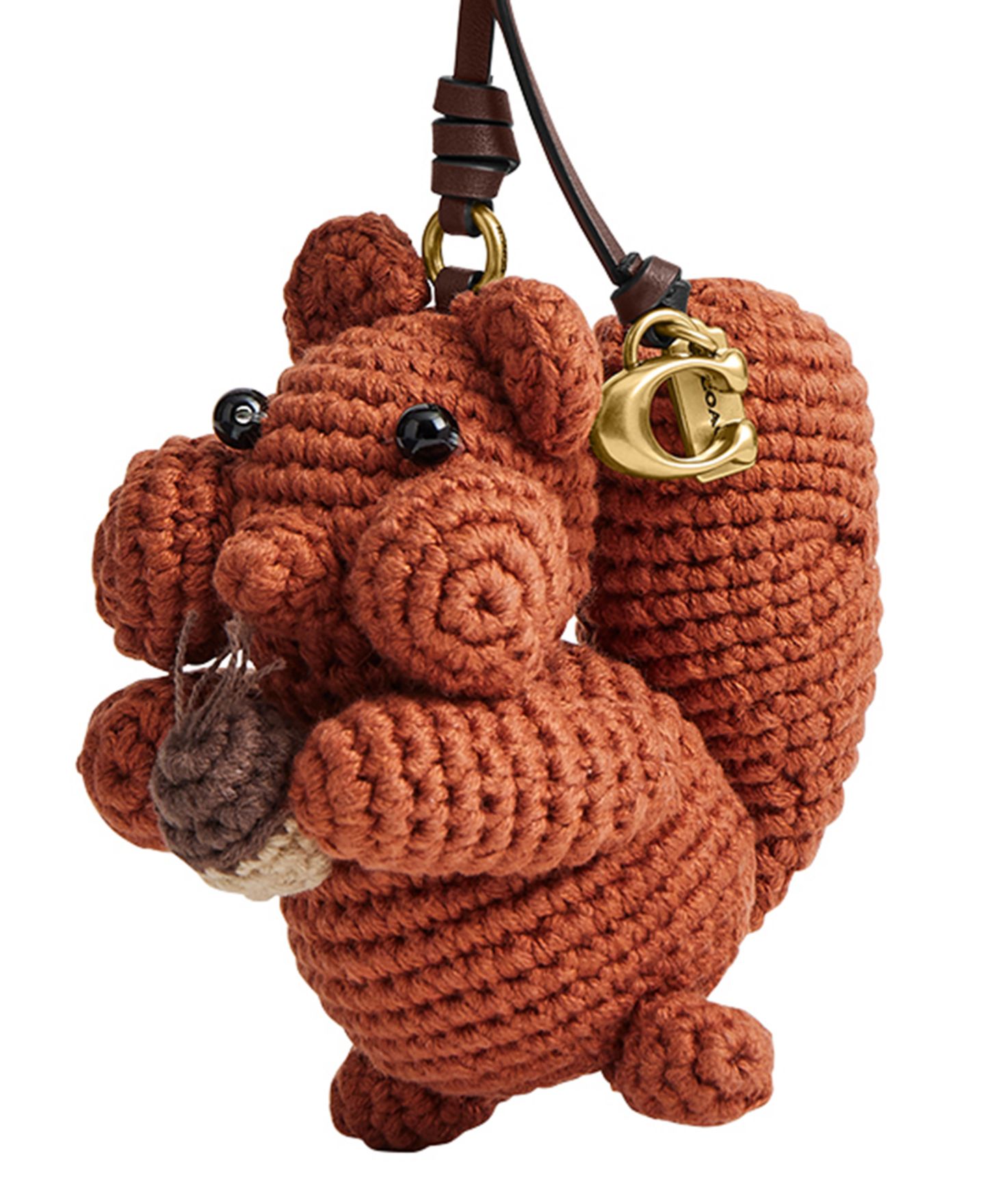 Женский брелок Coach Crochet Squirrel Attached Lanyard Bag Charm, цвет: Латунный / Разноцветный — фото 3