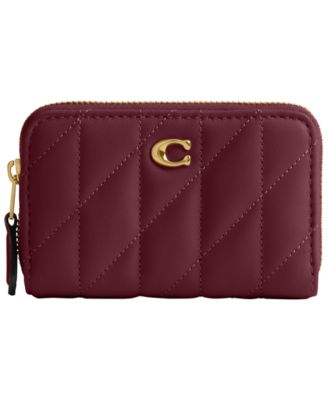 Quilted Pillow Leather Zip Around Card Case Wallet