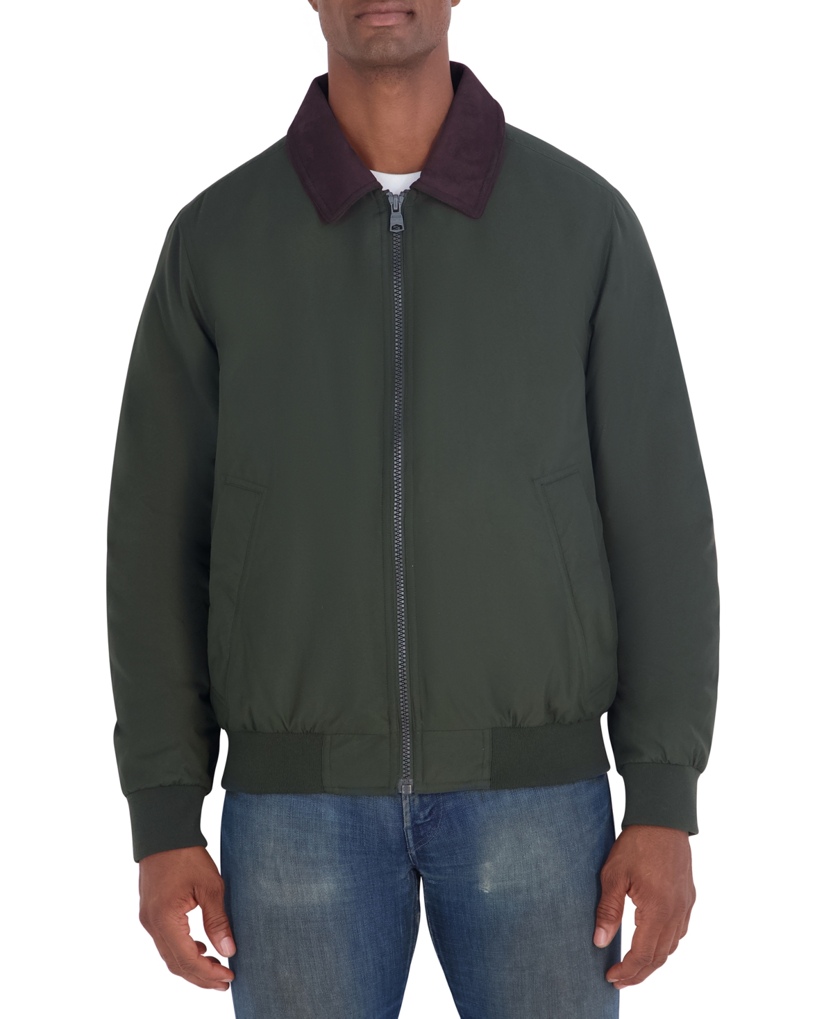 Nautica Men's Bomber with Faux Suede Shirt Collar Regular-Fit Jacket - Dark Forest