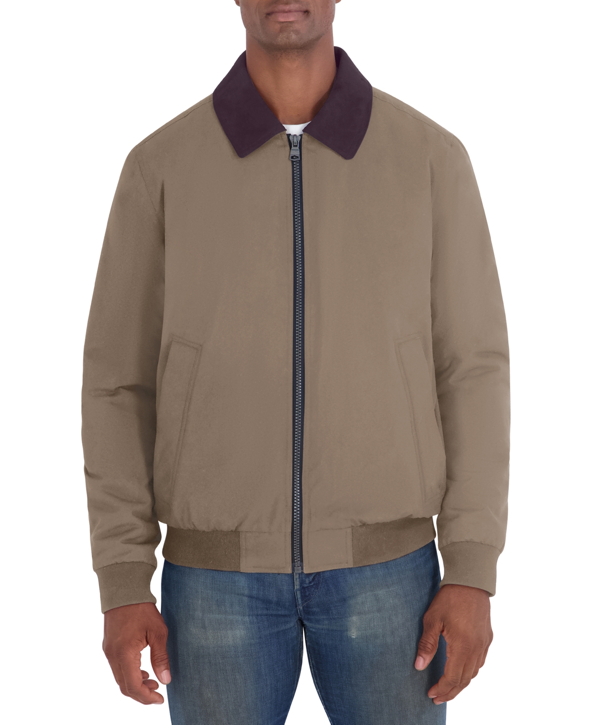 Nautica Men's Bomber with Faux Suede Shirt Collar Regular-Fit Jacket - Taupe