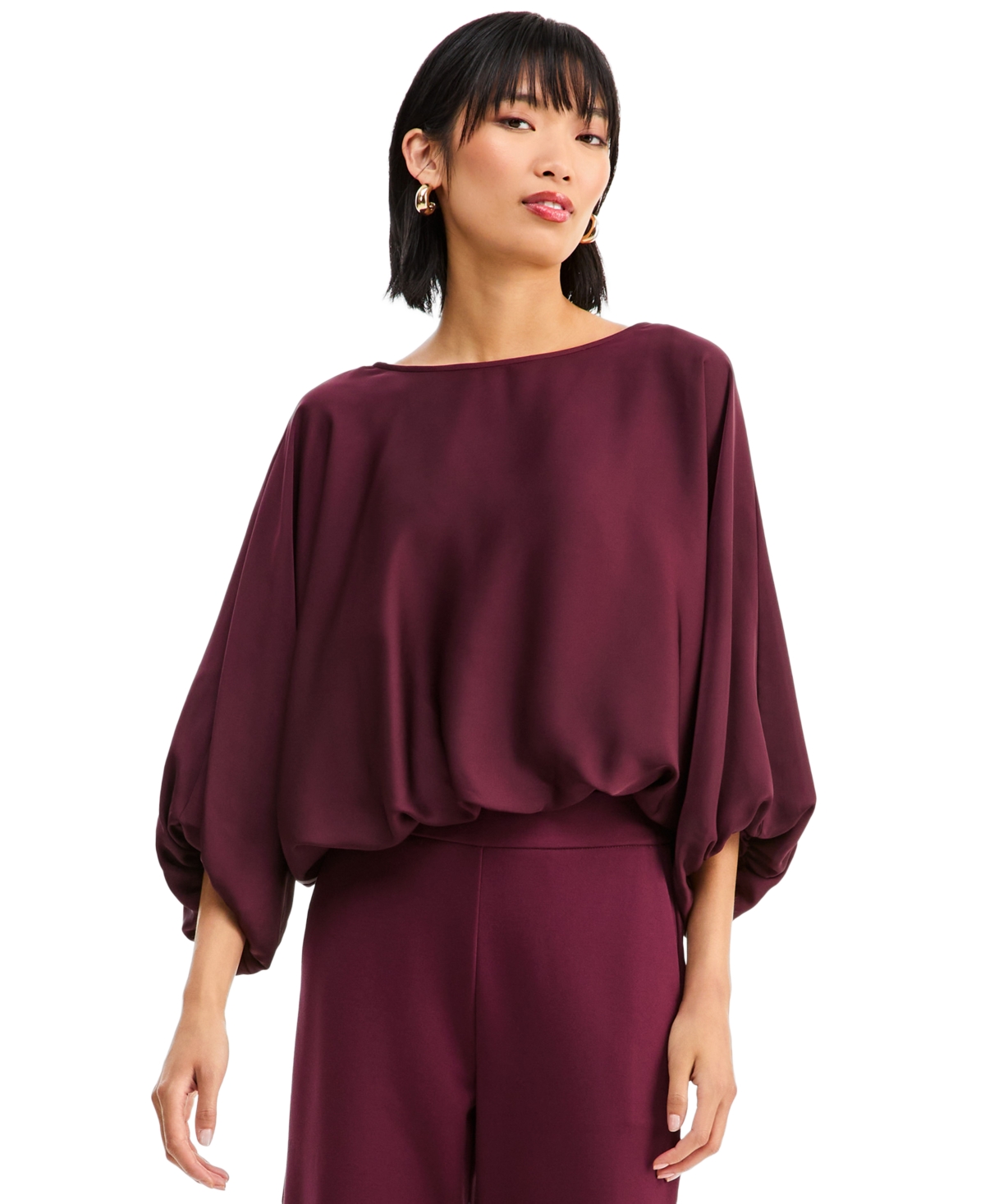 I.n.c. International Concepts Women's Elbow-Sleeve Bubble Boat Neck Blouse, Macy's Exclusive