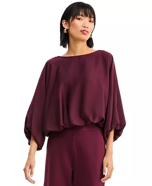 I.N.C. International Concepts Women's Elbow-Sleeve Bubble Boat Neck Blouse