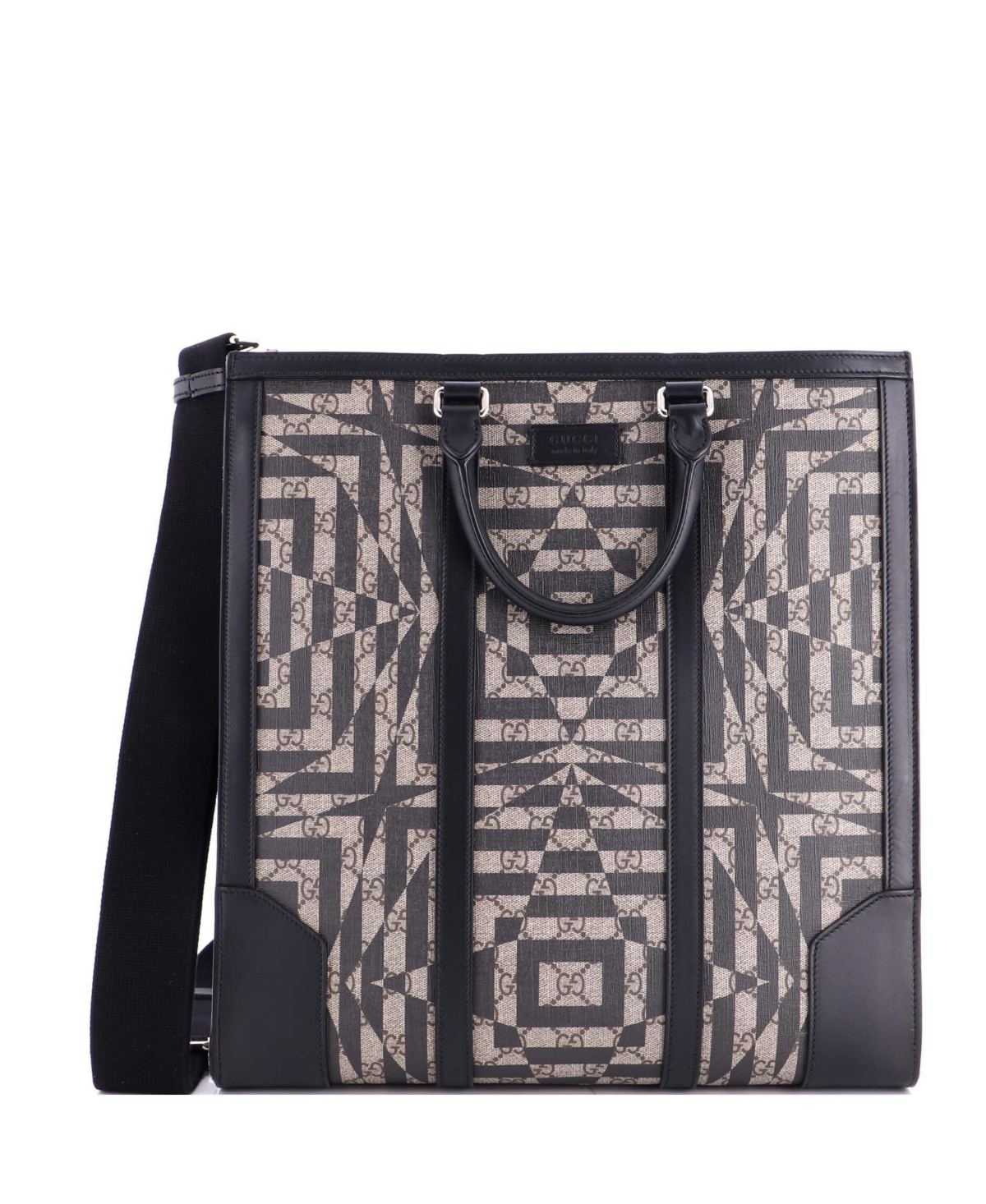 Pre-Owned Gucci Tall Convertible Tote Caleido Gg Coated Canvas - Black
