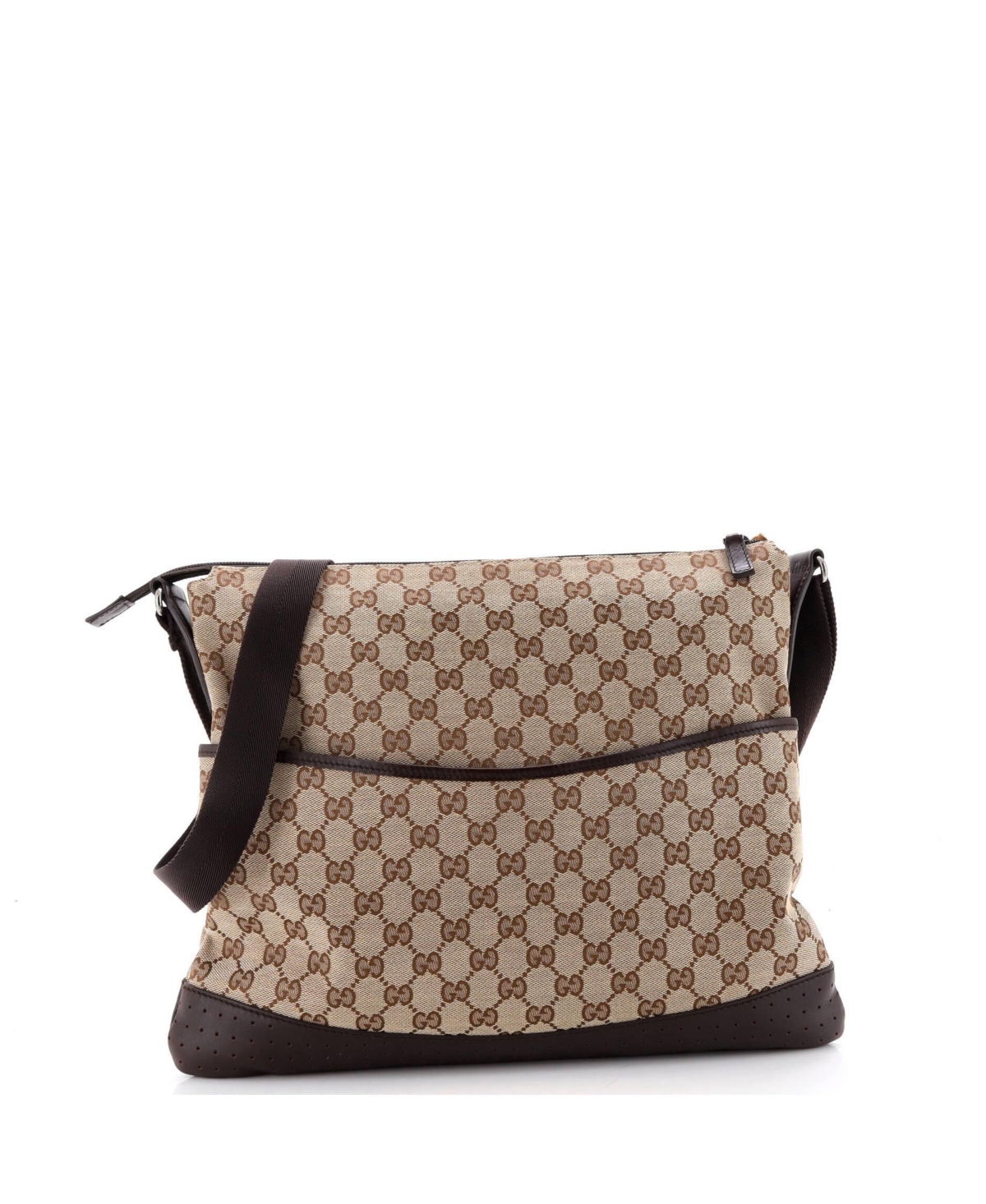 Pre-Owned Gucci Large Zip Messenger Bag Gg Canvas with Perforated Leather