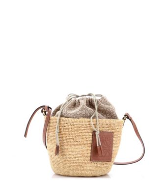 Pochette Crossbody Bag Woven Raffia and Leather with Anagram Jacquard