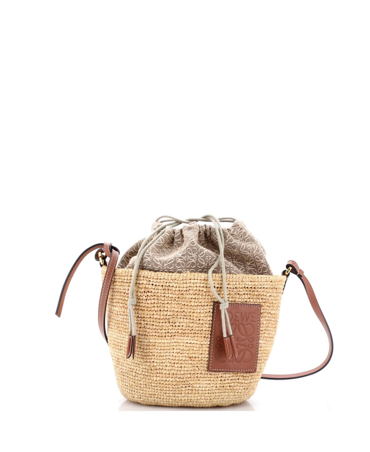 Pre-Owned Loewe Pochette Crossbody Bag Woven Raffia and Leather with Anagram Jacquard