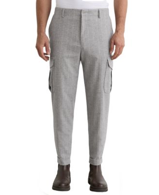Men's Chalk Wool-Blend Flannel Pinstripe Slim Fit Cargo Trousers
