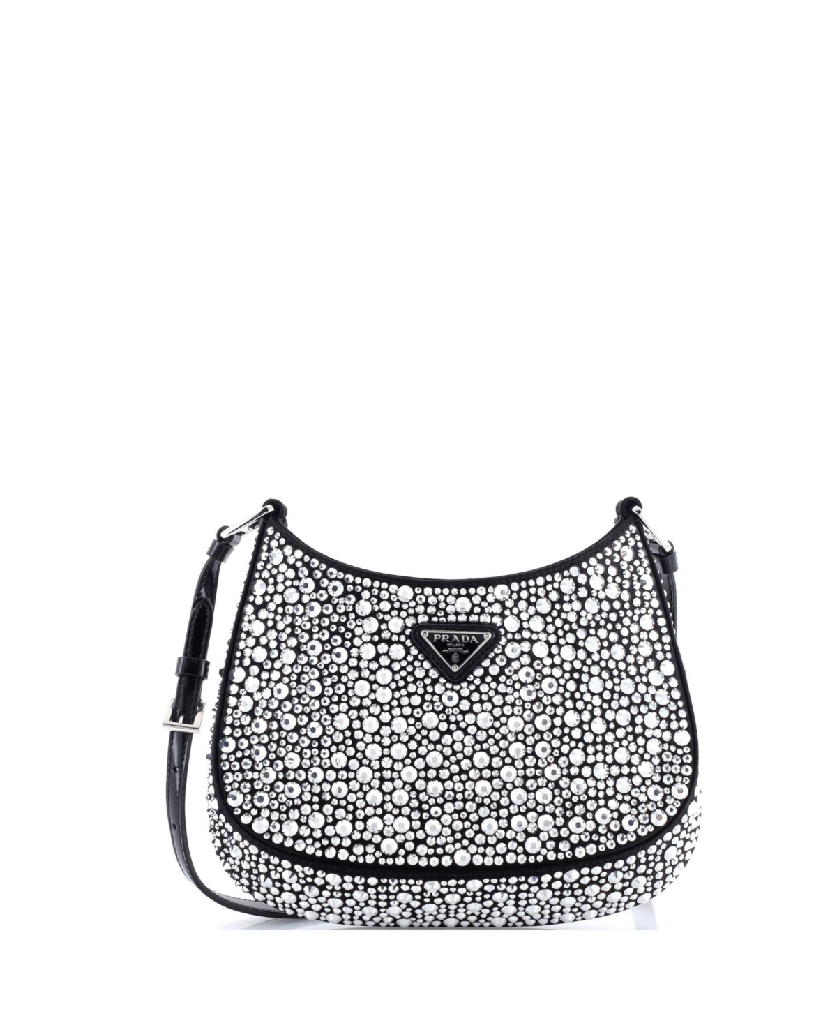 Pre-Owned Prada Small Cleo Shoulder Bag Crystal Embellished Satin - Black