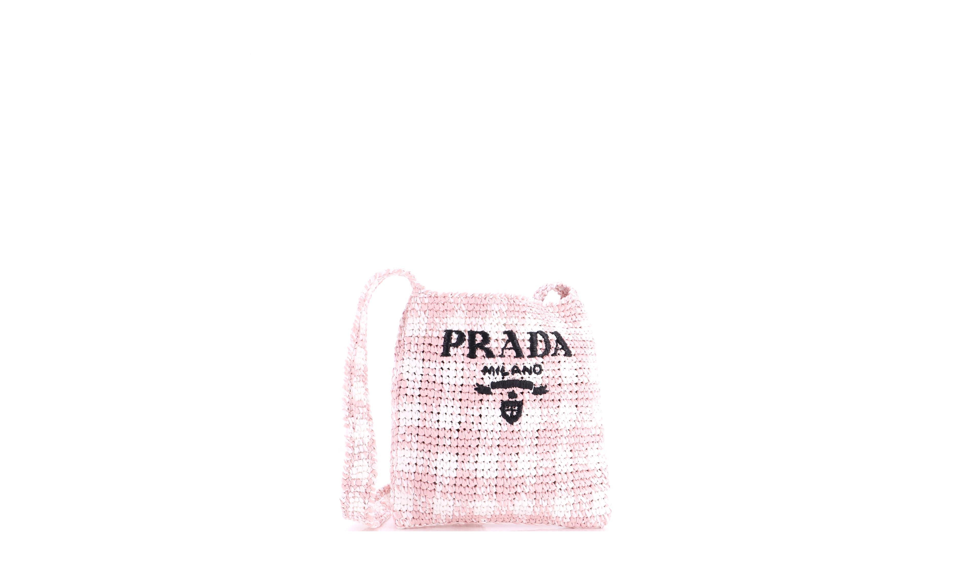 Pre-Owned Prada Small Logo Messenger Bag Printed Raffia
