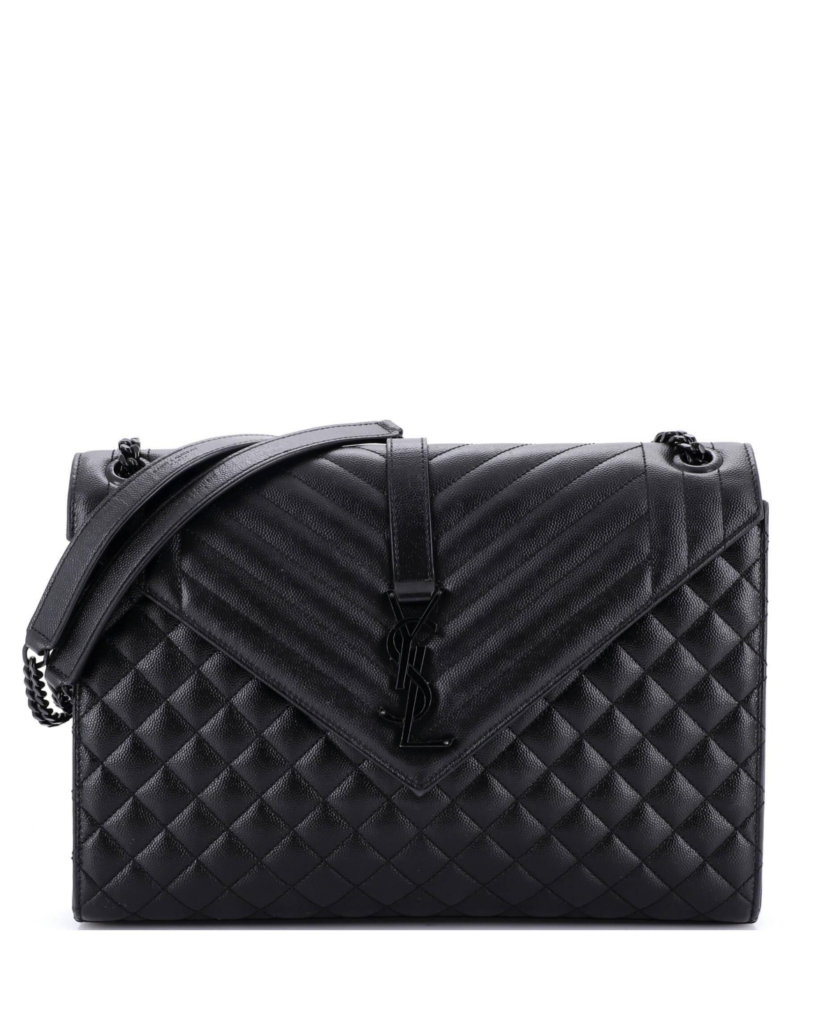 Pre-Owned Saint Laurent Large Classic Monogram Envelope Satchel Mixed Matelasse Leather - Black