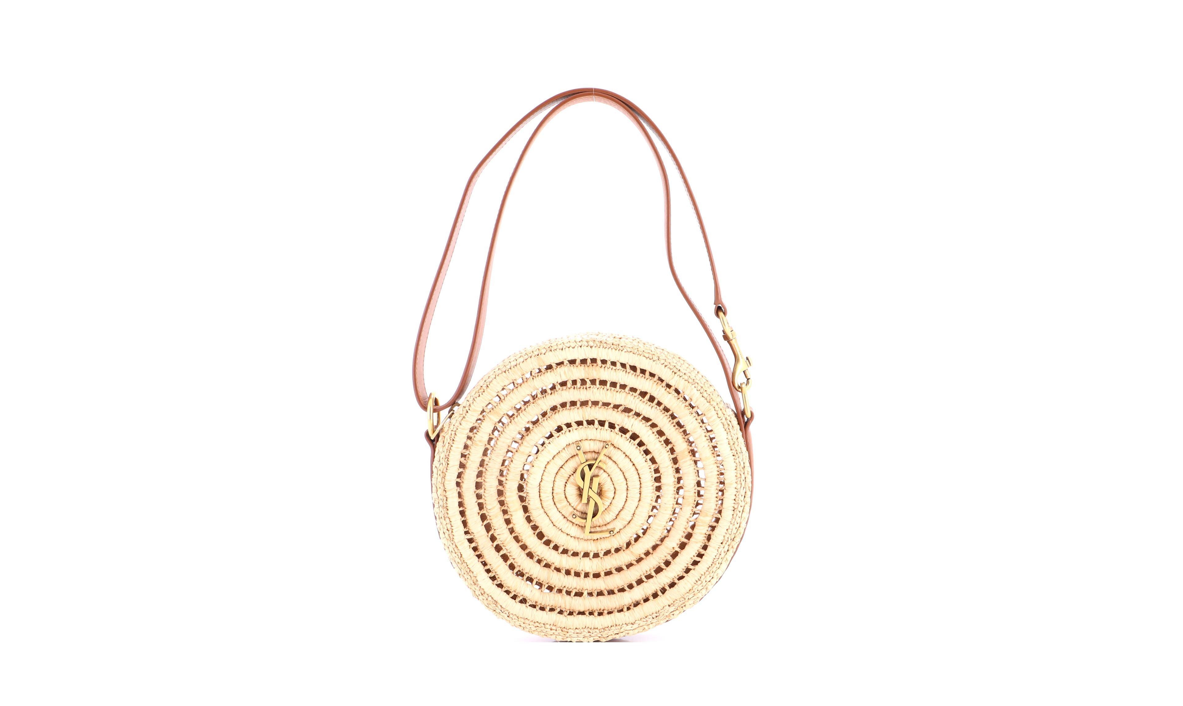 Pre-Owned Saint Laurent Monogram Round Camera Bag Raffia