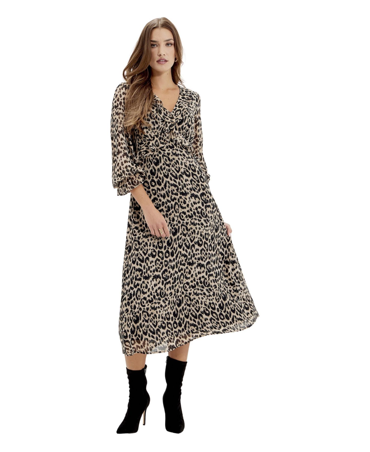 Женское платье Finery London Veronica Empire-Waist Animal-Print V-Neck Midi, цвет: Натуральный — фото 3