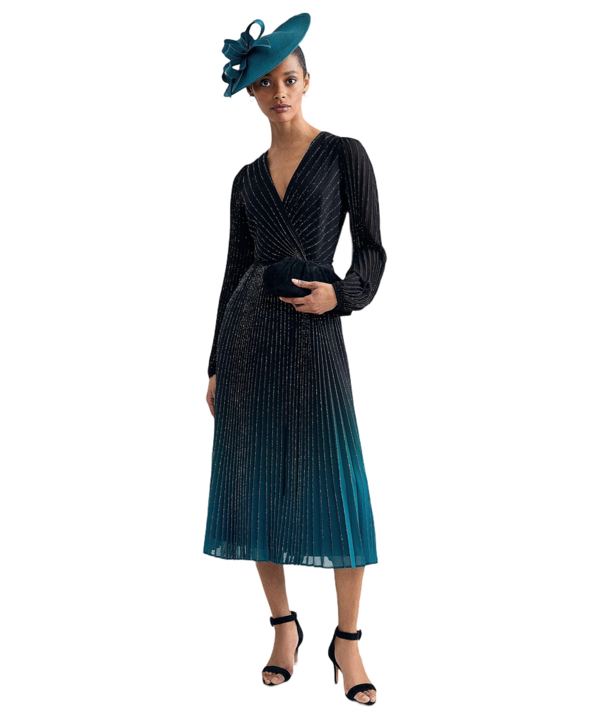 Phase Eight Women's Simara Wedding Guest Long-Sleeve V-Neck Midi Dress - Black mu