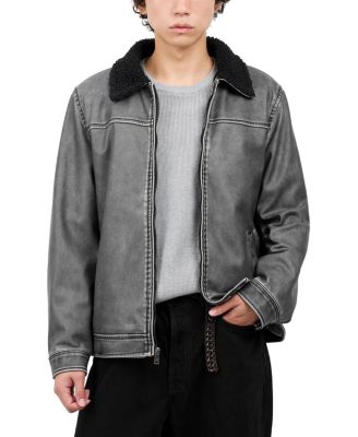 Men's Regular Fit Brushed Faux Leather Aviator Jacket