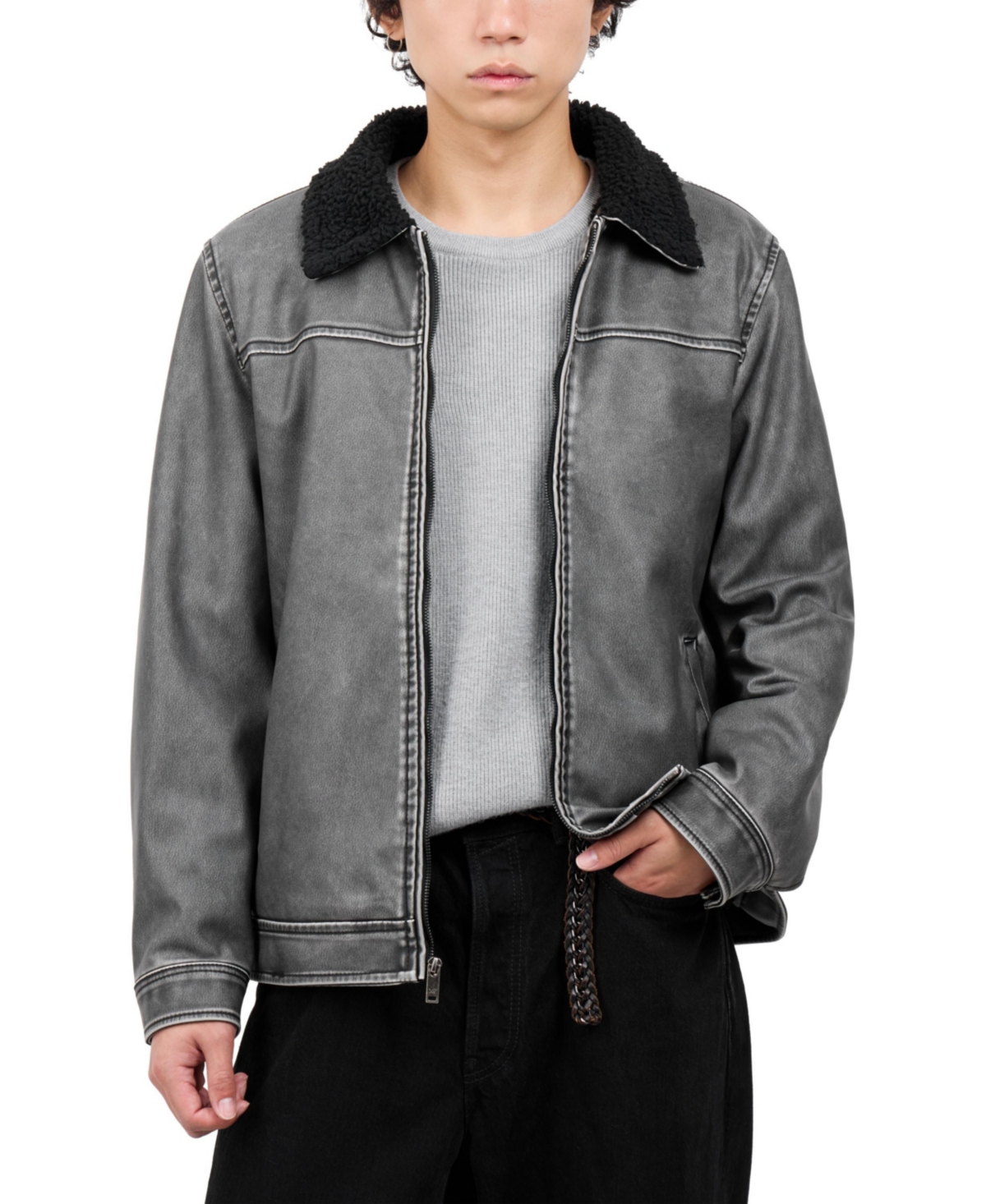 Xray Men's Regular Fit Brushed Faux Leather Aviator Jacket - Black