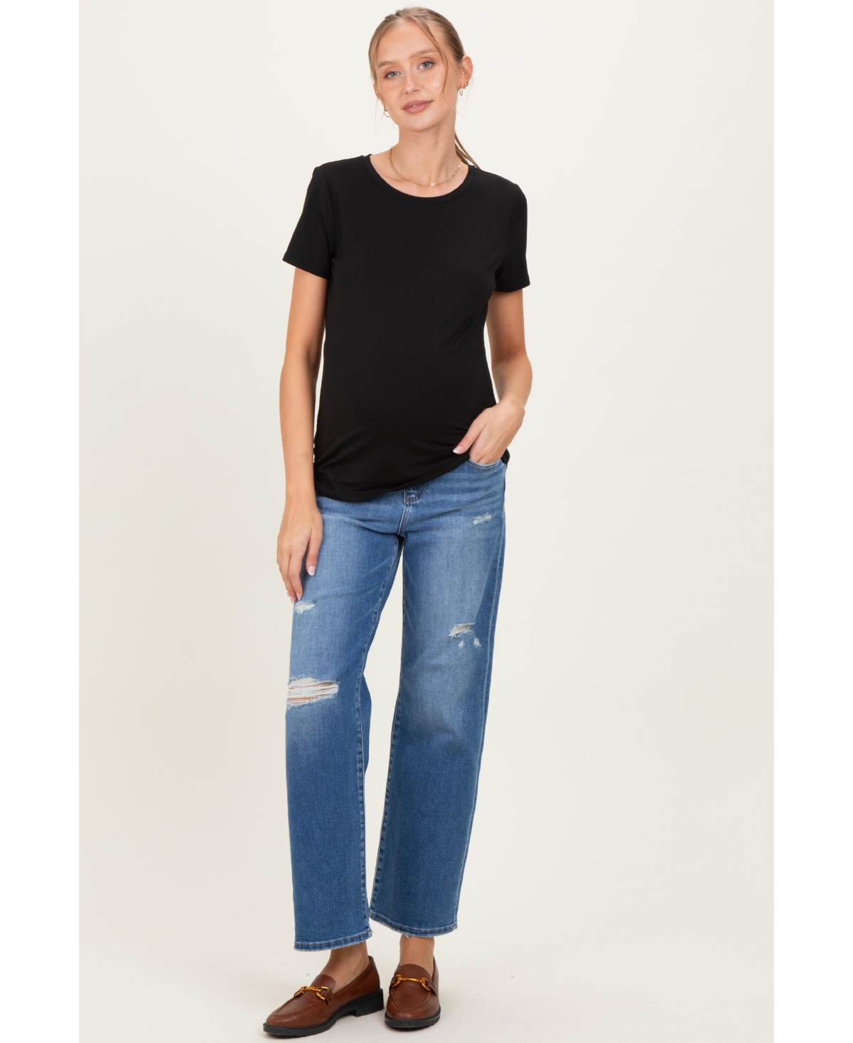 Pinkblush Women's Blue Distressed Ripped Knee Straight Leg Jeans