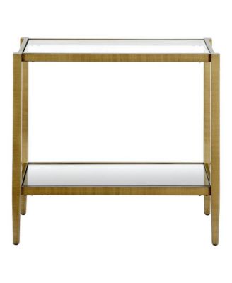 Rectangular Sofa Side Table with Glass Top and Lower Storage Shelf