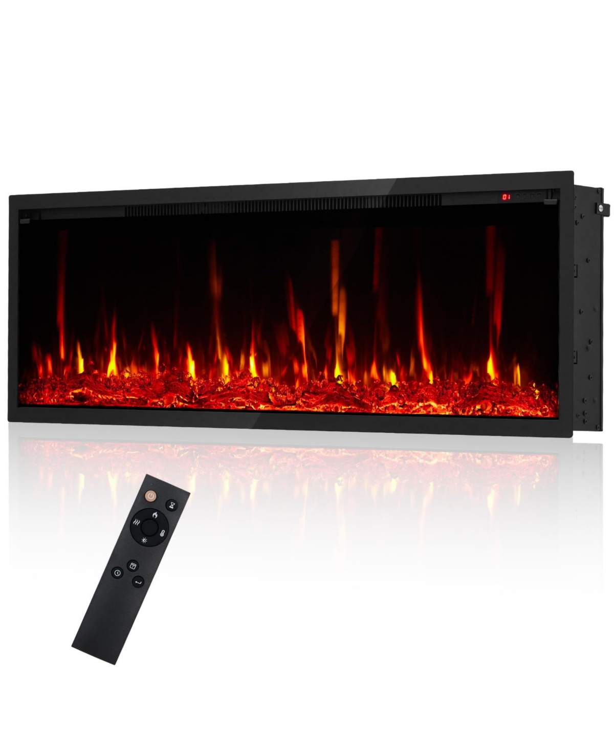 homfan 68" Electric Fireplace Insert, Wall Mount or Recessed Heater with 12 Flame Colors, Remote Control, Black