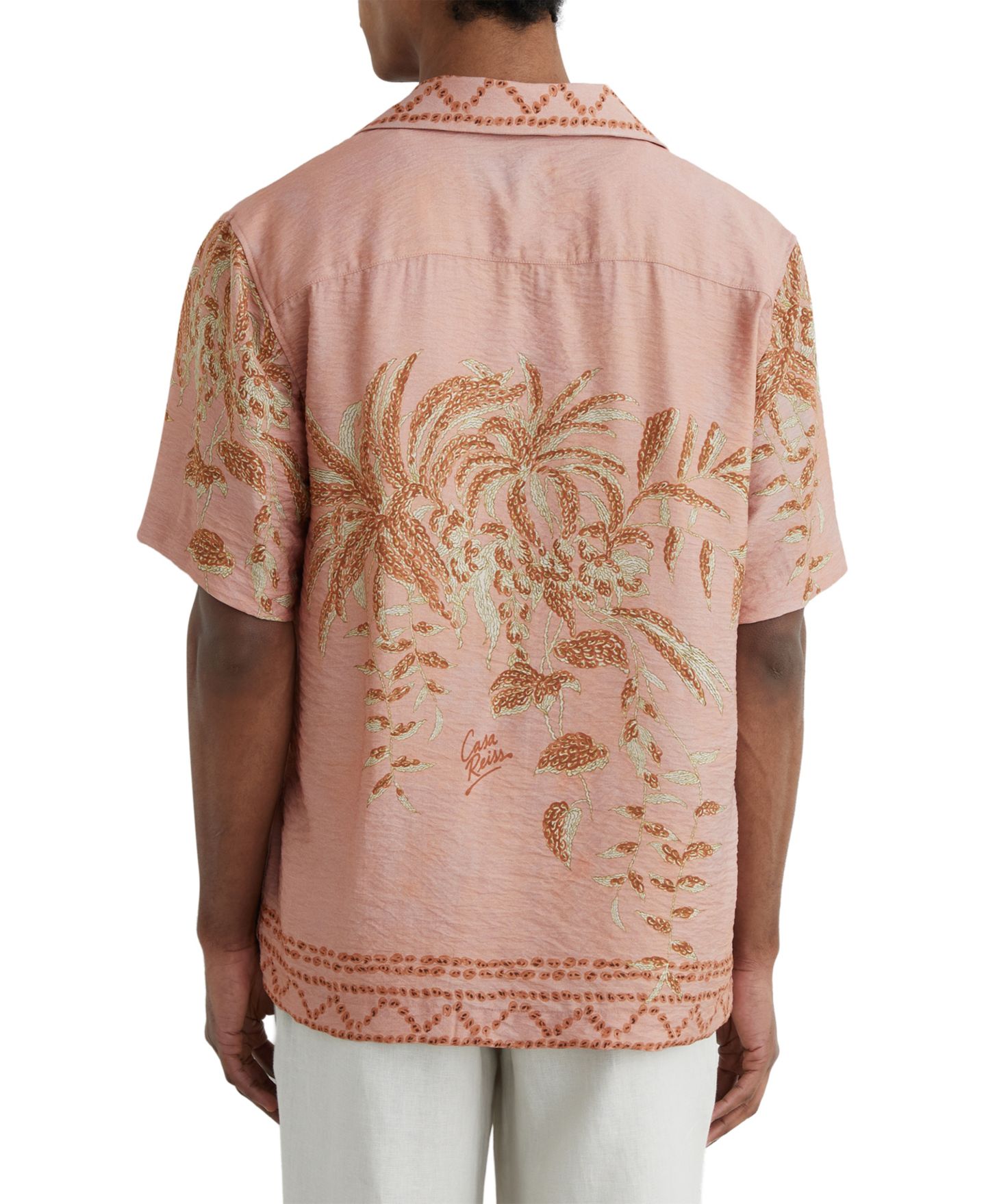 Мужская рубашка REISS Camino Cuban-Collar Short-Sleeve, цвет: Розовый — фото 5