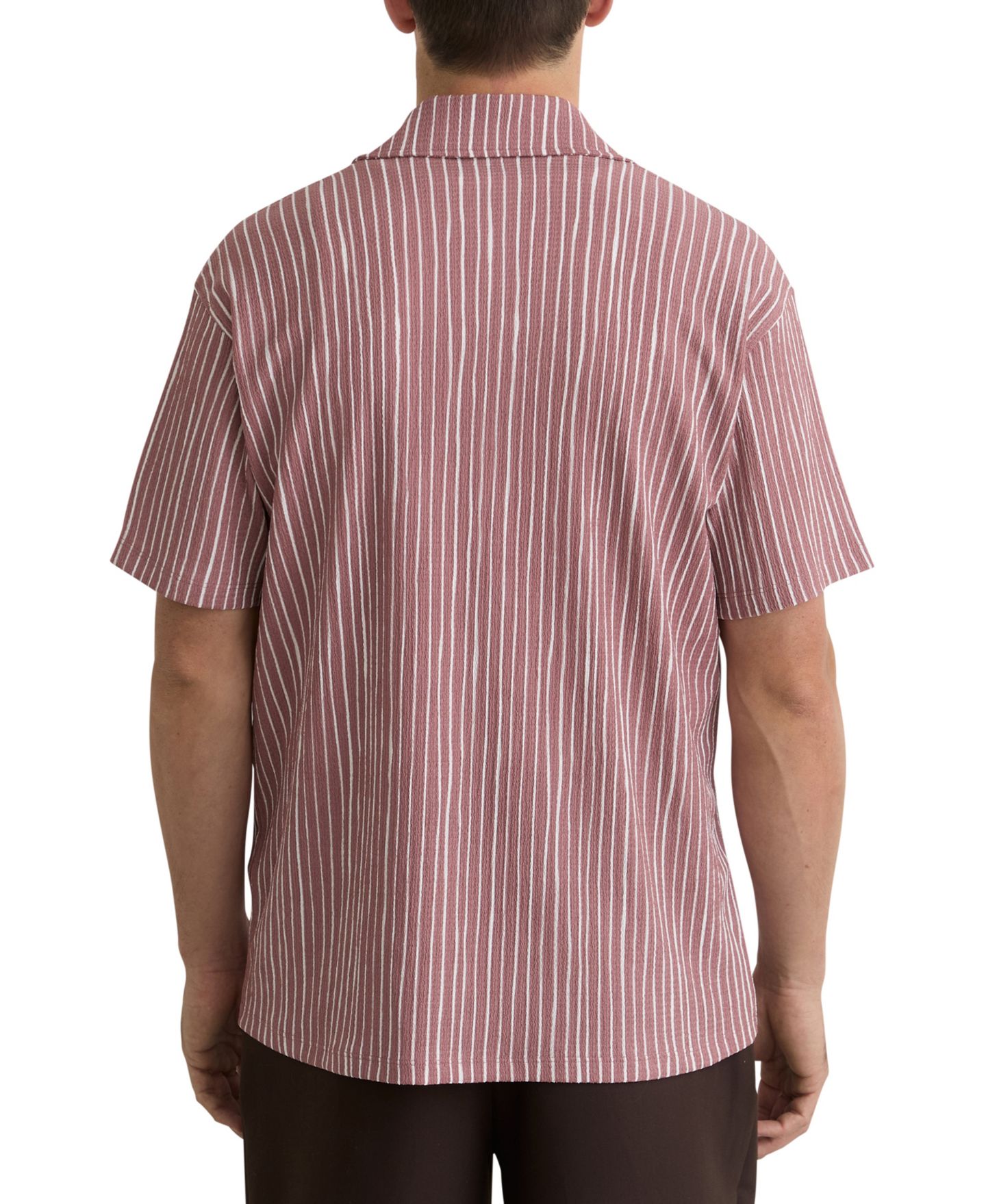Мужская рубашка REISS Max Textured-Stripe Cuban-Collar Short-Sleeve, цвет: Розовый — фото 4
