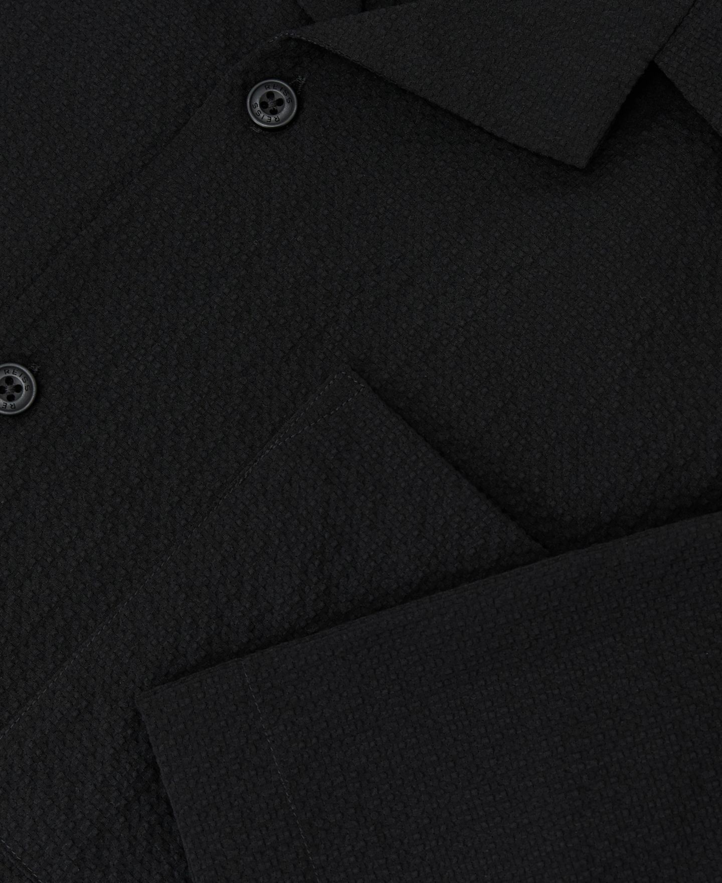 Мужская рубашка REISS Eclipse Textured Cuban-Collar Short-Sleeve, цвет: Чёрный — фото 4