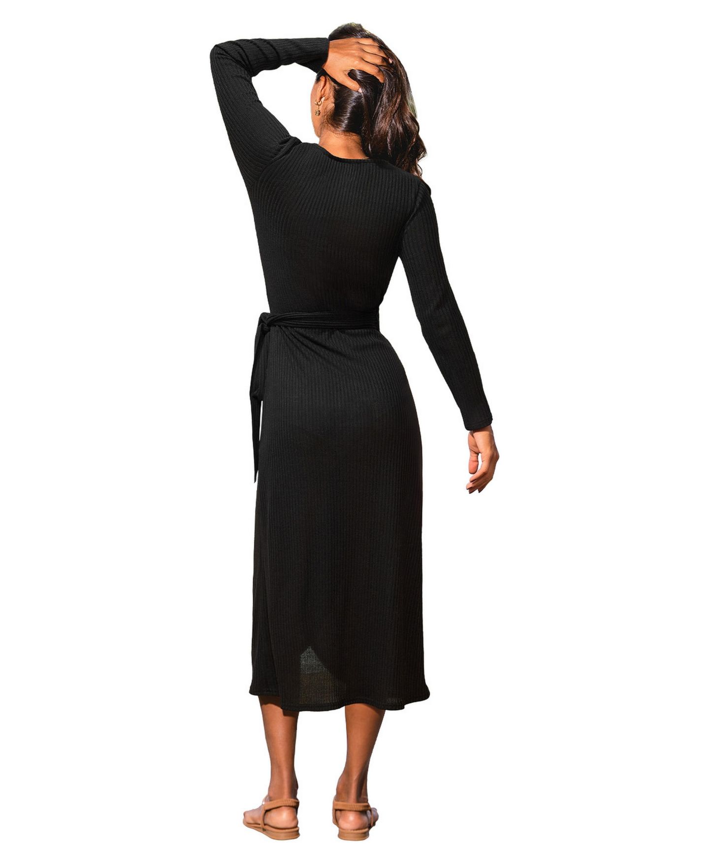 Женское платье Cupshe On Top of the World V-Neck Long-Sleeve Midi, цвет: Чёрный — фото 3