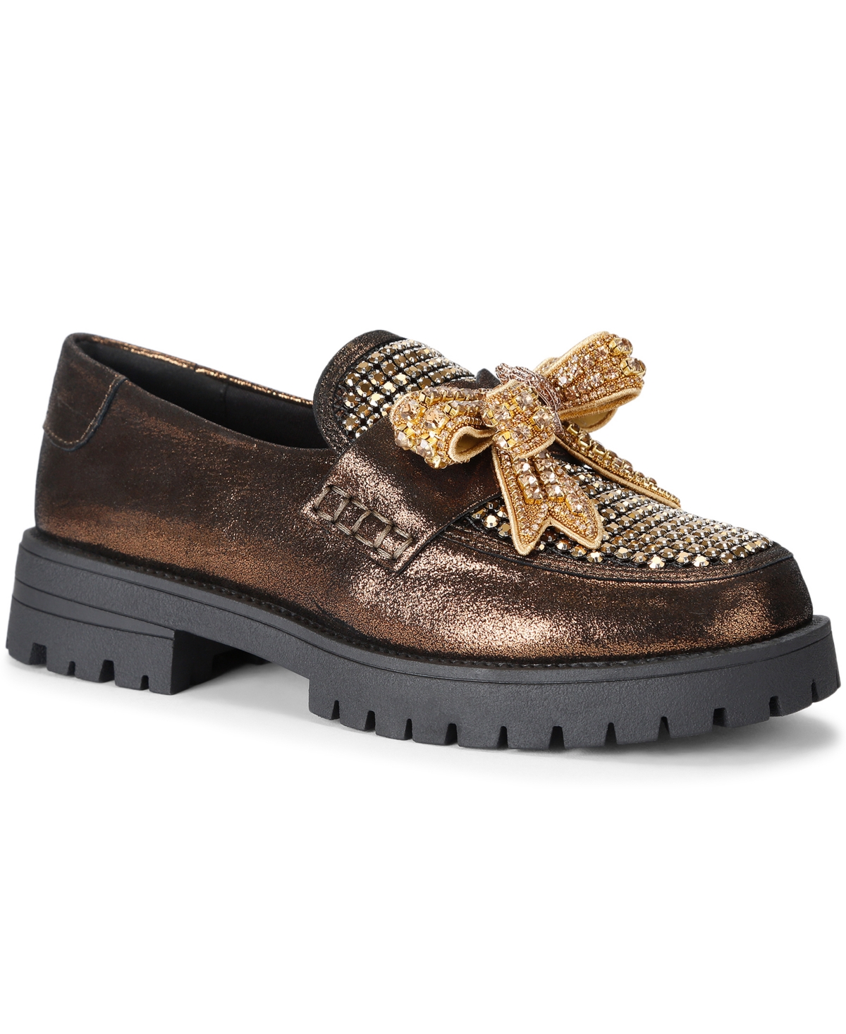 Kurt Geiger London Women's Bow Crystal Lug-Sole Leather Loafers - Bronze