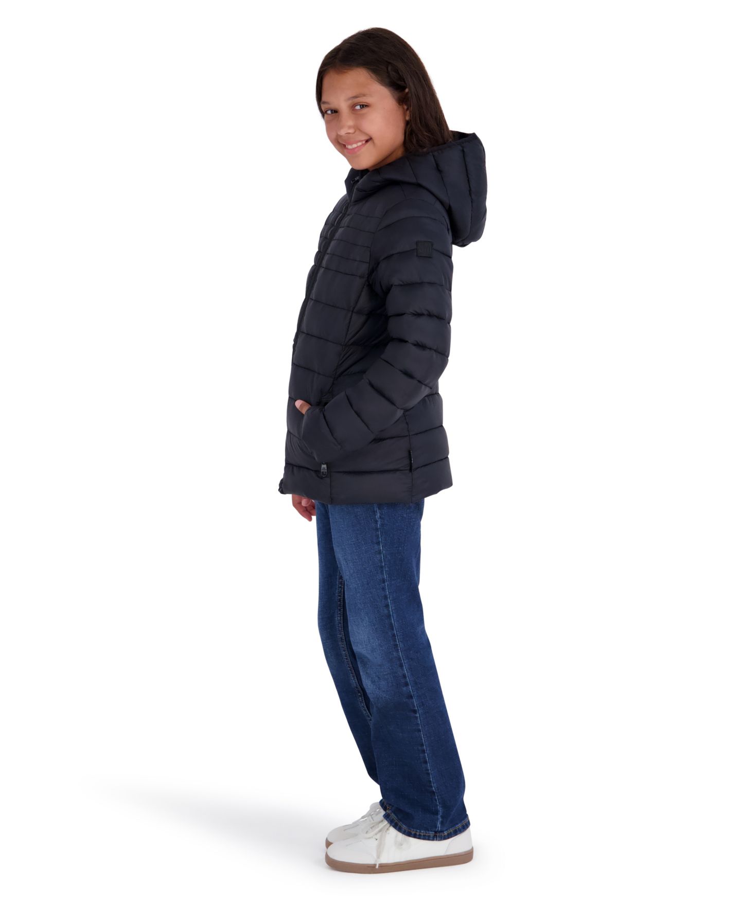 Куртка Steve Madden Lightweight Hooded Packable Jacket для девочек, цвет: Чёрный — фото 3