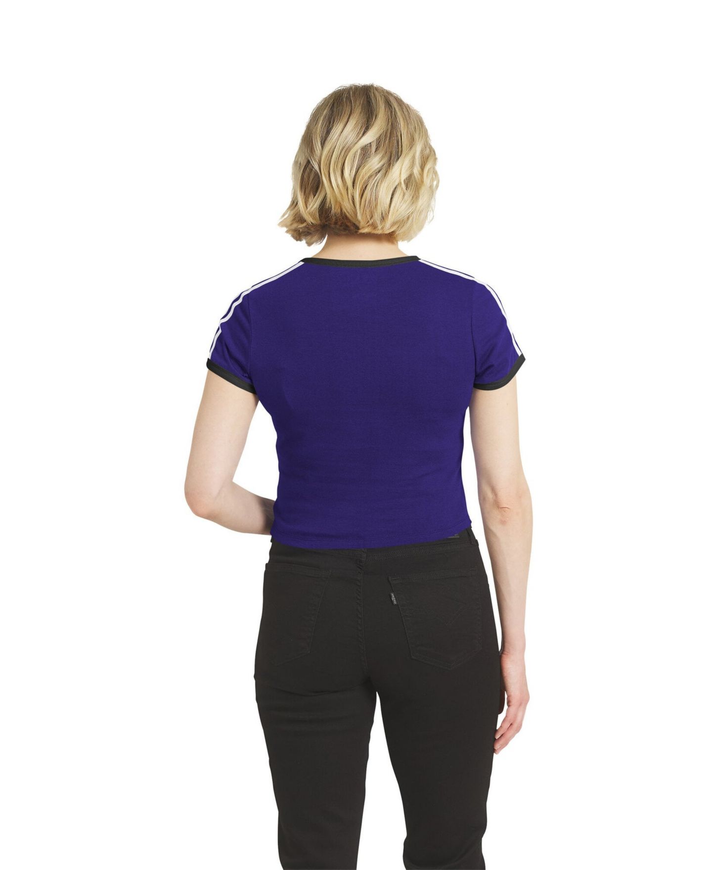 Женская футболка WEAR by Erin Andrews Purple Baltimore Ravens Cropped Throwback Ringer Baby T-Shirt — фото 2