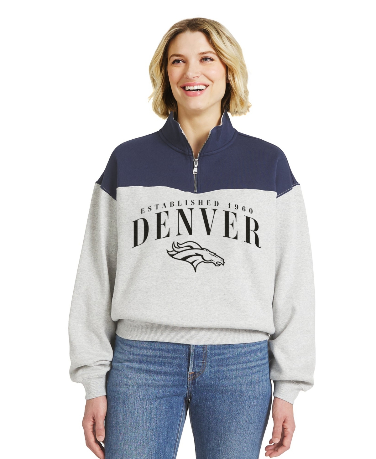Wear by Erin Andrews Women's Denver Broncos Mock Neck Colorblock Half-Zip Pullover