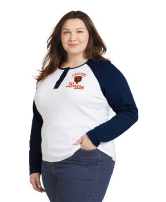 Women's  White/Navy Chicago Bears Plus Size Henley Long Sleeve Raglan T-Shirt