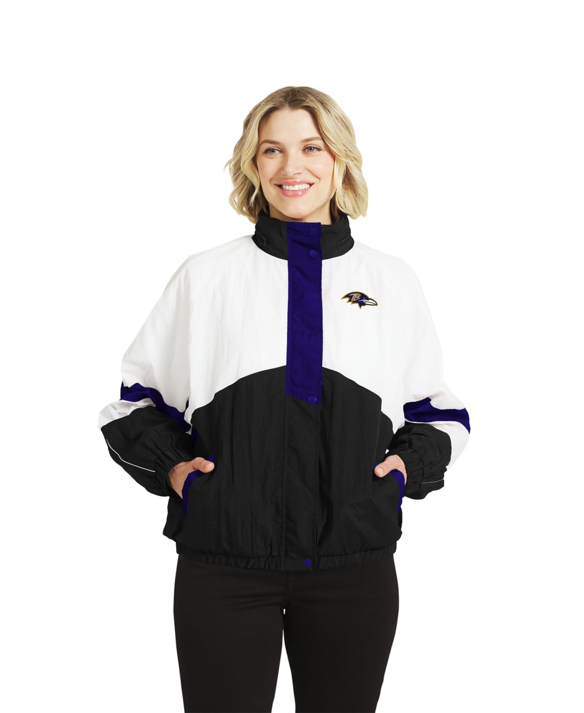 Women's WEAR by Erin Andrews  White/Black Baltimore Ravens  Crinkle Full-Zip Hooded Windbreaker Jacket