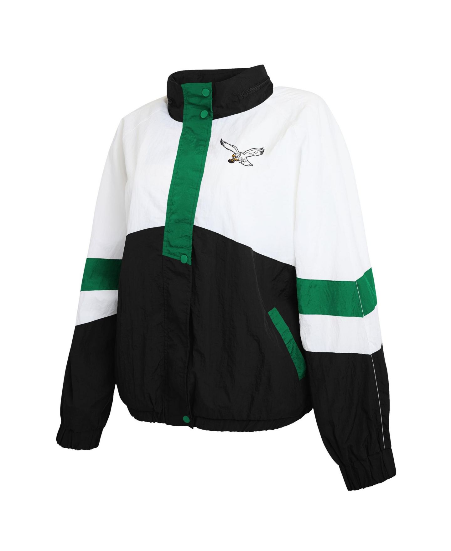 Женская куртка WEAR by Erin Andrews White/Black Philadelphia Eagles Plus Size Crinkle Full-Snap Hooded Windbreaker — фото 4